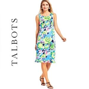 TALBOTS Island Bright Floral Ruffle-Hem Sleeveless Stretch Sheath Dress Sz 6P